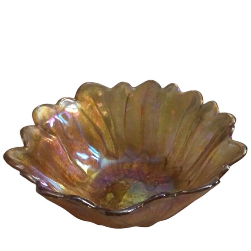 Vintage Marigold Amber Sunflower Carnival Glass Bowl-Collectable Candy Dish